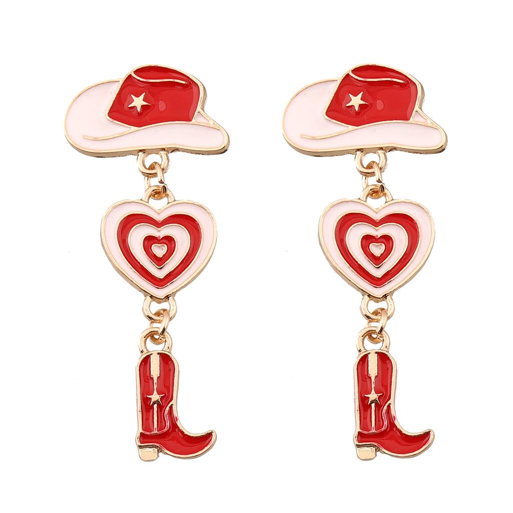 European and American popular fashion creative Bond girl oil dripping earrings hat love boots multi-layer splicing earrings