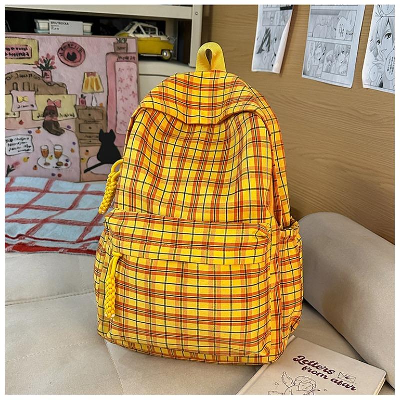 Simple Plaid Nylon Backpack Retro Large Capacity Casual Backpack with Multiple Pockets Suitable for Daily and Student Use