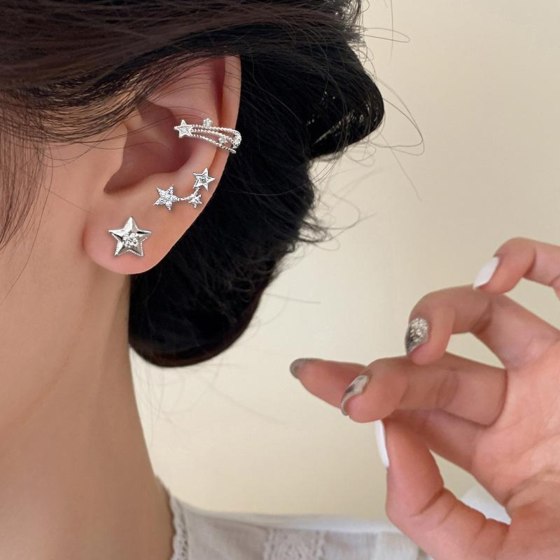 Zircon Star Stud Earrings Punk Hip Hop Personality Tide Simple Star Ruffian Handsome Earrings Lines Meteor Earrings No Earrings