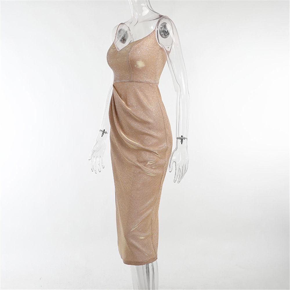 Women Sexy Glitter Sequins Dress Elegant High Slit Spaghetti Straps Bridesmaid Dress for Party Gown Evening Prom
