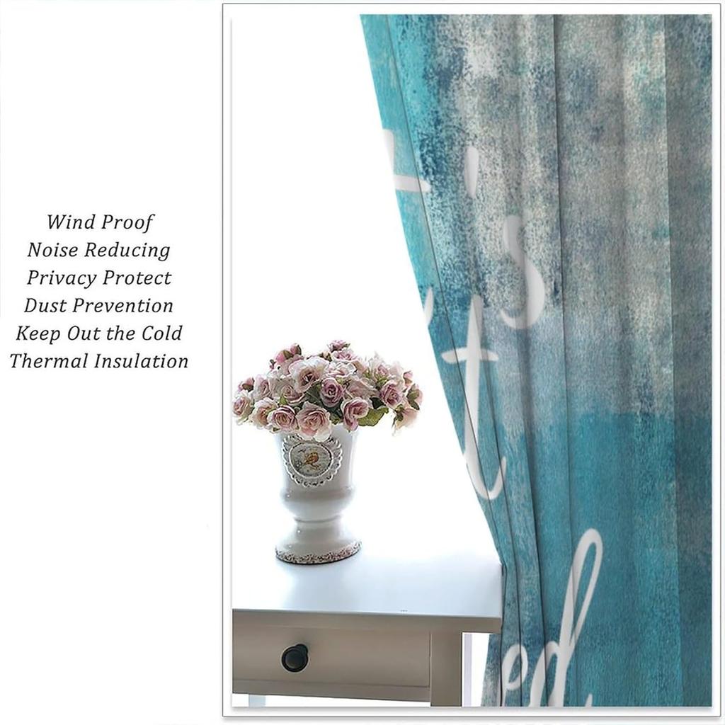 Modern Abstract Art Curtain, Turquoise Teal Painting Art Background Window Curtain for Bedroom Living Room Home 42" W X 45" L(No