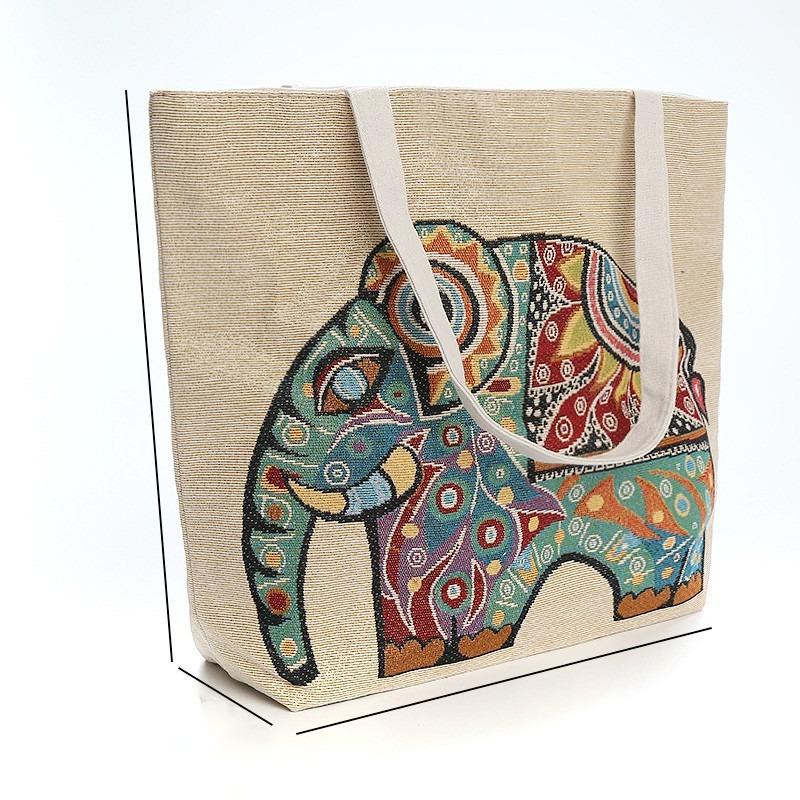 Dai Canvas Bag Small Double-sided Embroidered Handbag Shoulder Bag Women's Cartoon Animal Tote Bag