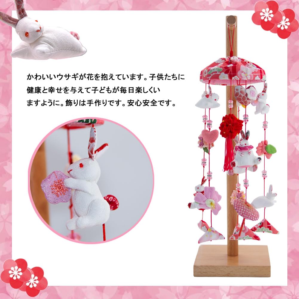 OKBABY Hanging Hina Hina Hanging Decoration Hanging Decoration with Natural Wooden Stand Height 44cm Cute Hina Hina Hanging Usafuku Peach Festival