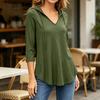 Women's Casual Hooded Top with 3/4 Sleeves Loose Fit Blouse for Everyday Wear