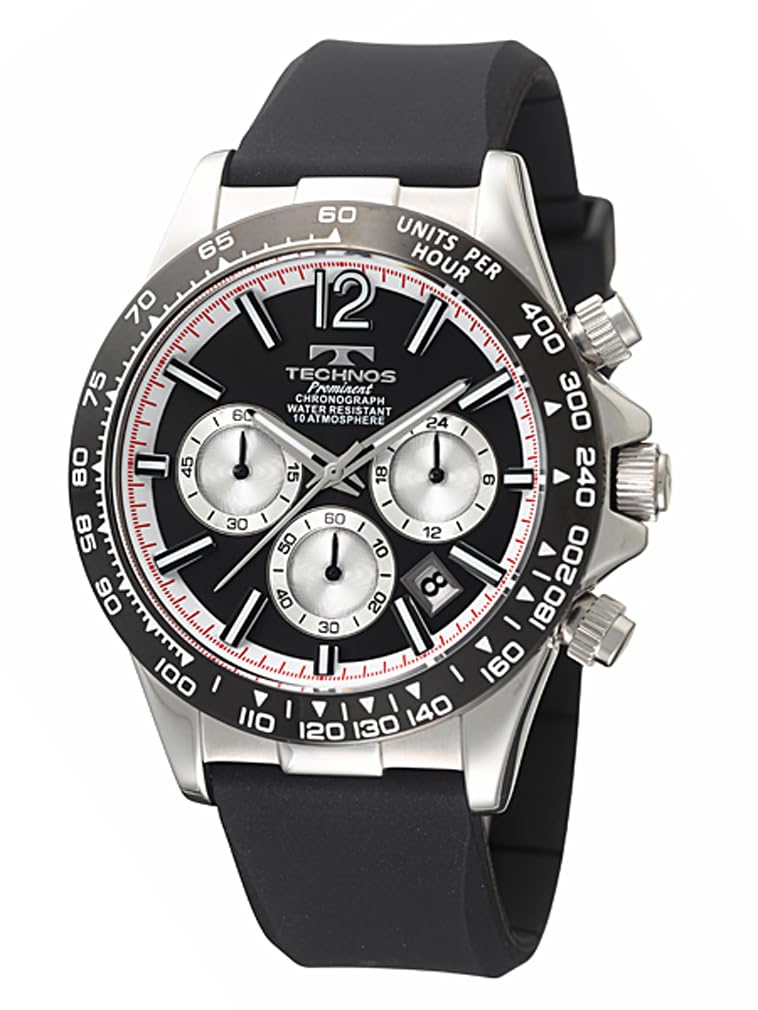 

Годинник TECHNOS Chronograph з чорним циферблатом, силіконовим ремінцем, водонепроникним до 10 ATM TP0801TB [Technos] для чоловіків чорний