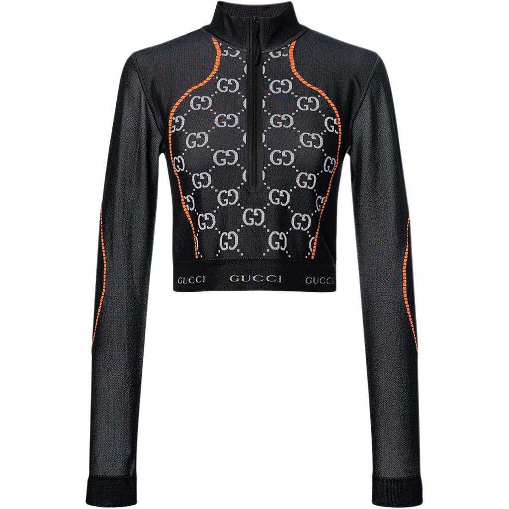 GUCCI Gg Jersey Jacquard Cropped Top Black/Orange 689201-XJEFU-1117