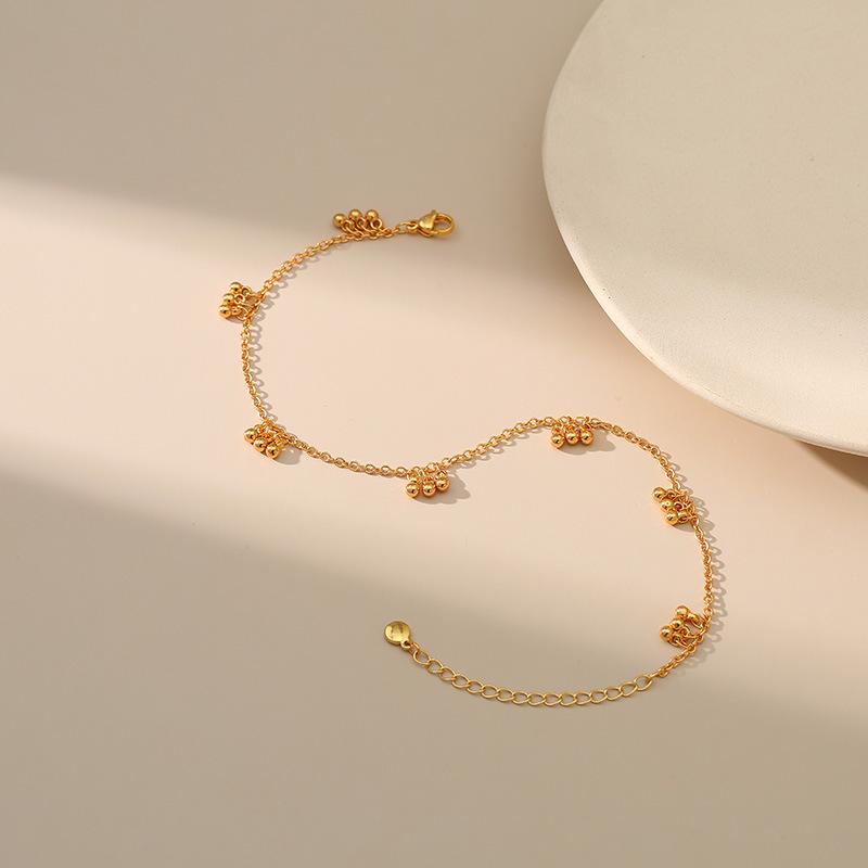 Minimalistisches 18 Karat Vergoldetes Verstellbares Rundperlen Damen Fußkettchen