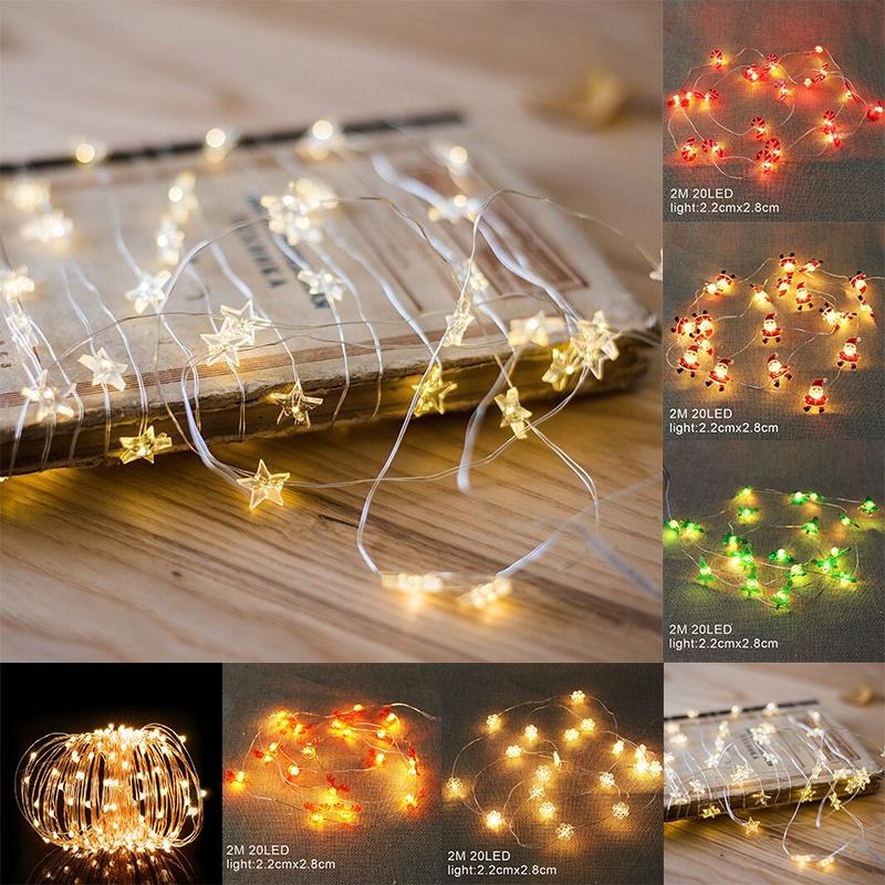2m Hanging 20led Christmas Lights Snowflake Candy Cane Xmas Tree Battery Powered