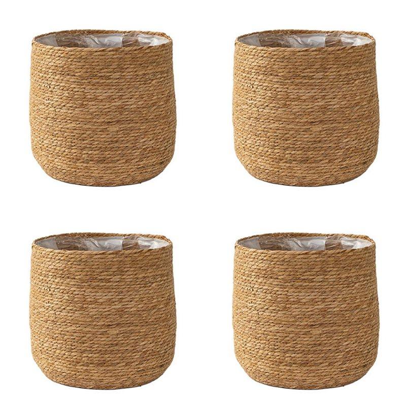 4X Seagrass Flower Pot - Woven Plant Pot - Decorative Plant Basket With Plastic Film Insert In Boho Style S