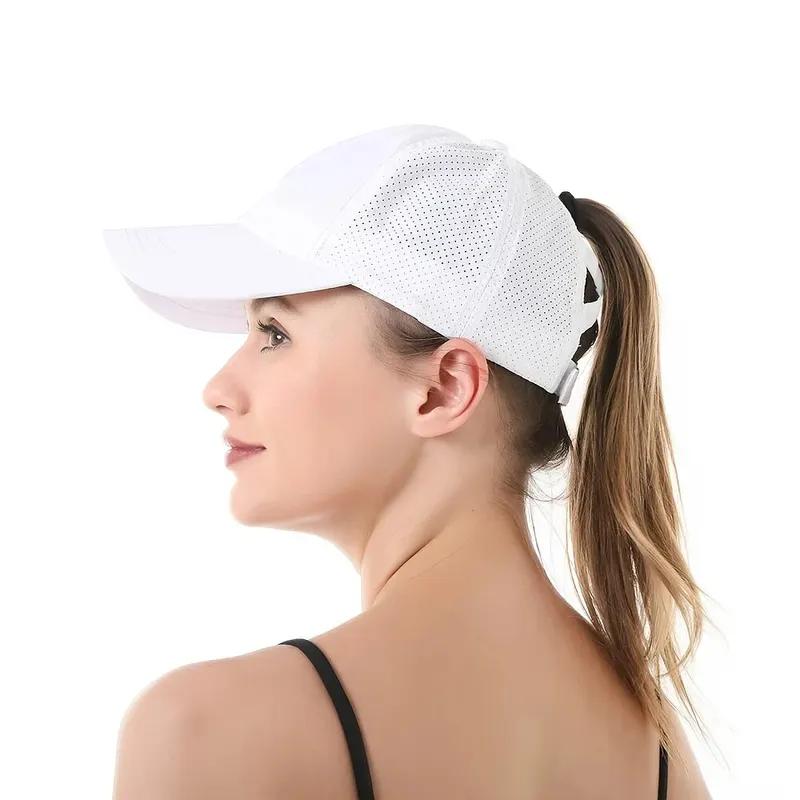 Women's Summer Baseball Cap, Breathable Mesh Sports Hat, Adjustable Solid Color Sun Hat Quick-Dry Casual Unisex Visor with Ponytail Hole