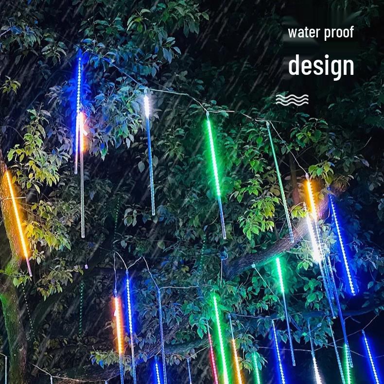 Waterproof Outdoor LED Meteor Shower Tree Lights: Decorative Hanging Lights for Courtyard and Christmas.