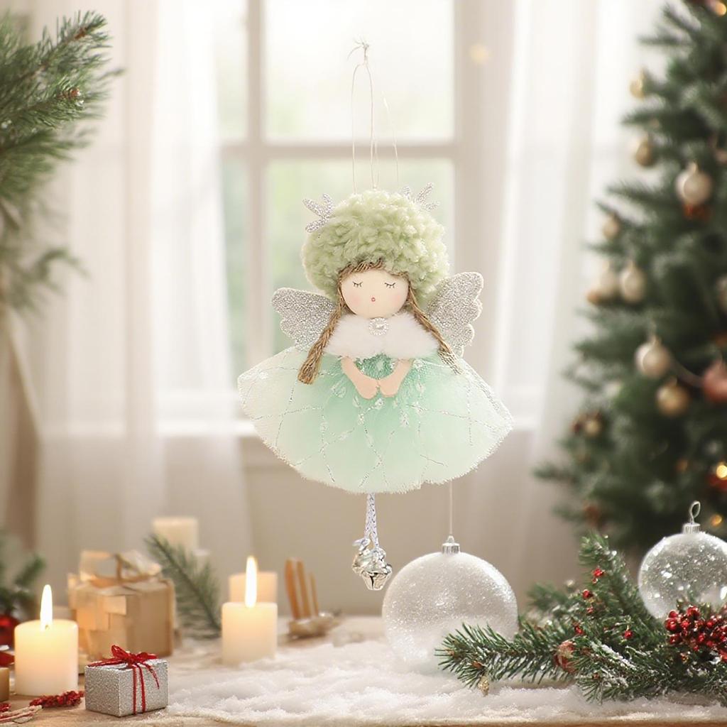 Vánoční ozdoba parohu soba s jehněčí vlnou a krajkovými andělskými křídly