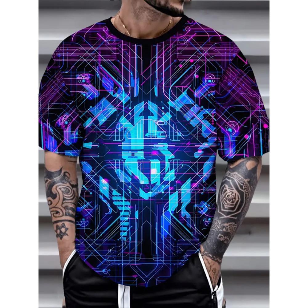 Men's 3D Printed T-shirt, Casual Round Neck Short Sleeved Top, Summer Fashionable T-shirt, Suitable for Daily and Vacation Wear