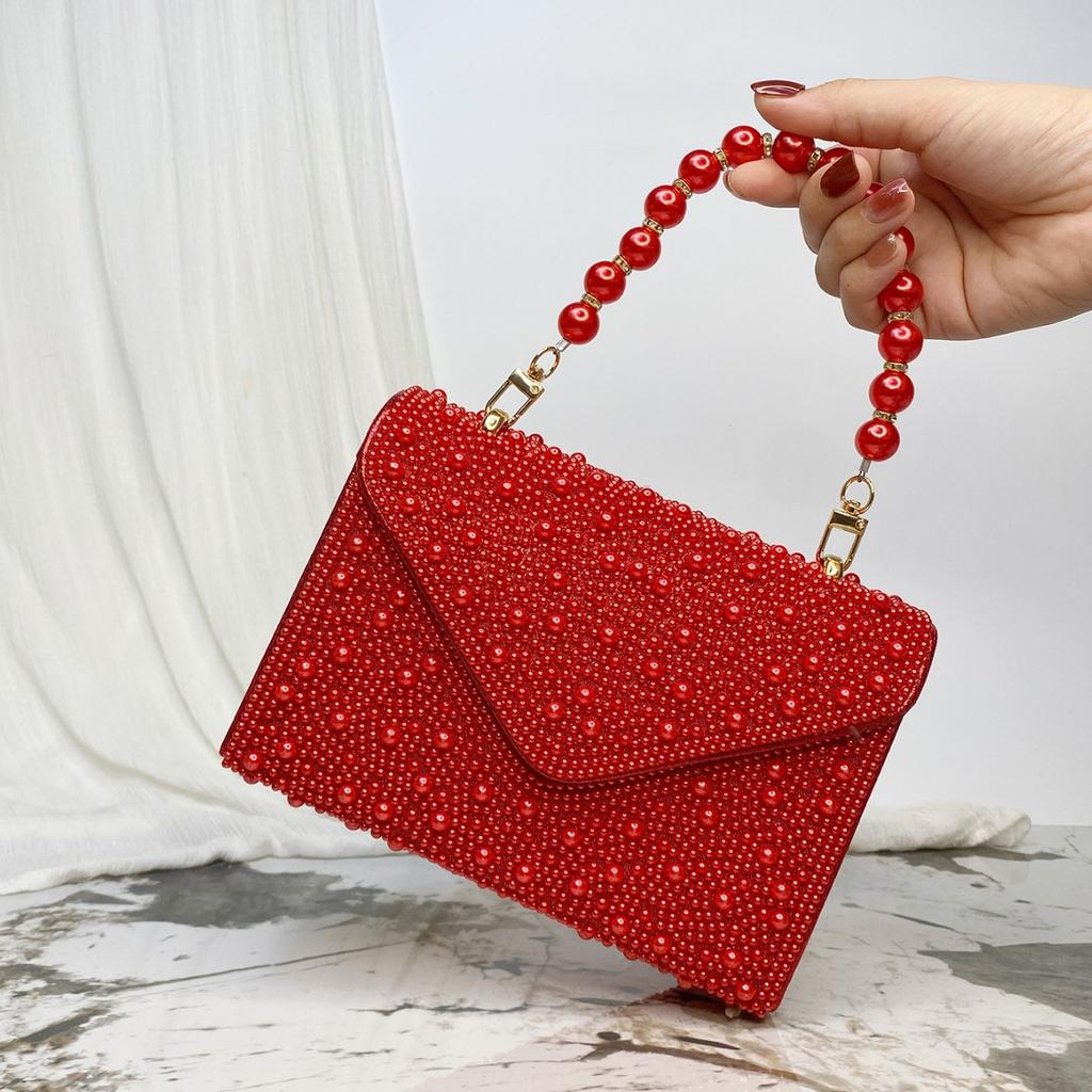 Pearl Chain Shoulder Bags Luxury Purse Gold Bright Silk Evening Bag Women Elegant Fashion Banquet Clutch Female Handbag