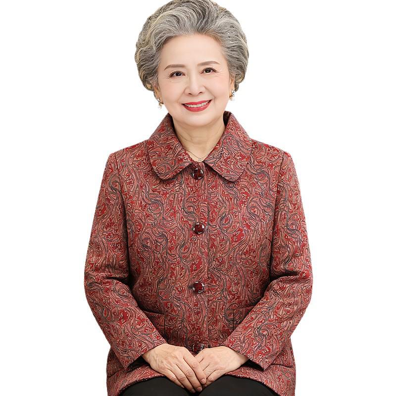 Elegant Plus-Size Floral Jacket for Middle-Aged and Elderly Women - Comfortable and Warm Long-Sleeve Top for Autumn/Winter