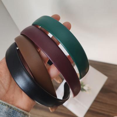 2pc European and American Retro Solid PU Headband Hair Bands Hairband Hoop for Women Girls Holiday Korean Hair Accessories