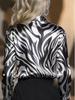 Elegant Zebra Print Satin Shirt - Long Sleeve, Seasonal Women's Fashion