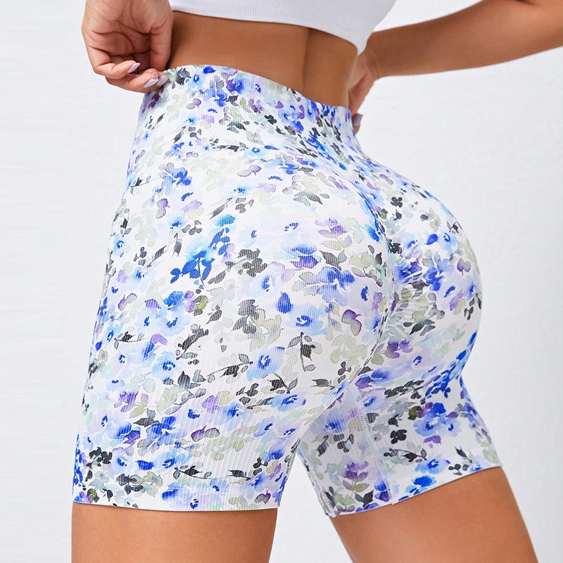 Sports shorts European and American tight sports yoga pants women's abdomen and hip lift high waist fitness yoga shorts