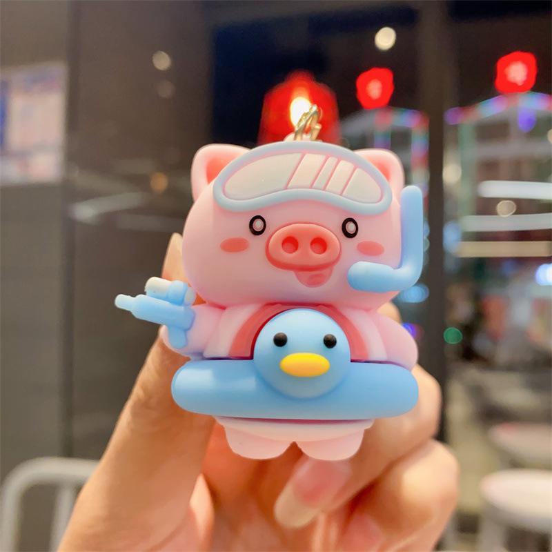 Cartoon Pig Frog Summer Pool Party Keychain: Cute Couple Gift