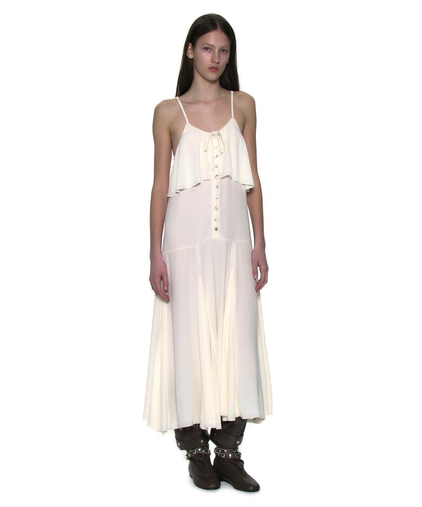 Partimento Woman Ruffle Lace Trim Flare Slip Dress_Ivory