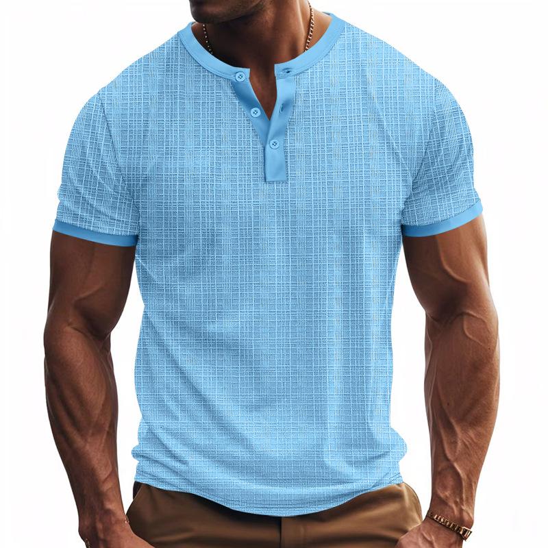 Mens Casual Breathable Loose Short Sleeve Henley Summer T Shirt