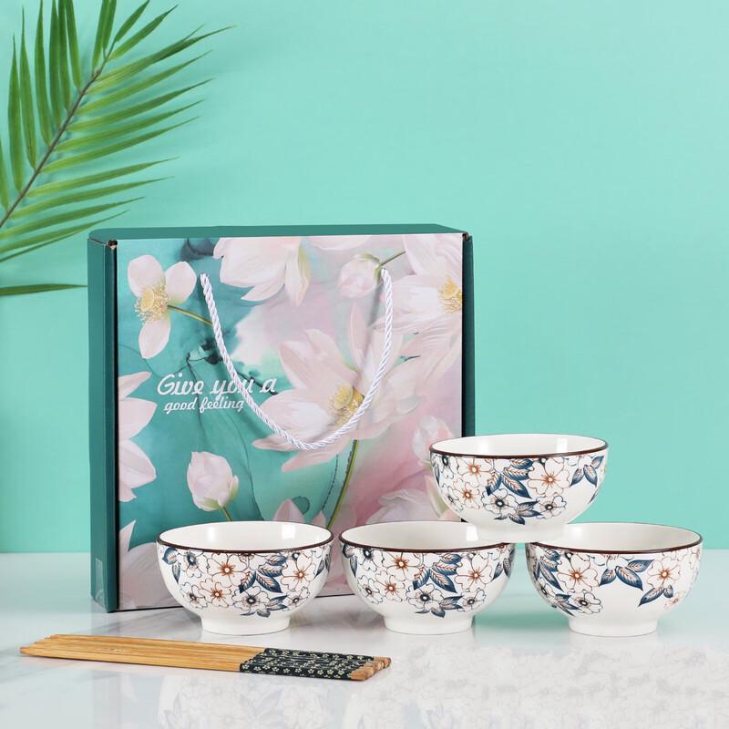 ZISIZ Flower Language Ceramic Bowl & Chopstick Gift Set