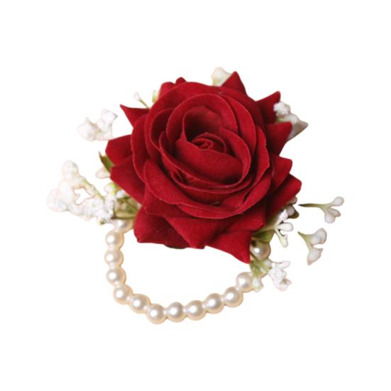 Europäisches Weißes Rosen-Anstecker & Handgelenk-Gesteck Set, Künstliche Seidenblume für Bräutigam Braut Brautjungfer, Outdoor-Hochzeitsfeier Dekoration