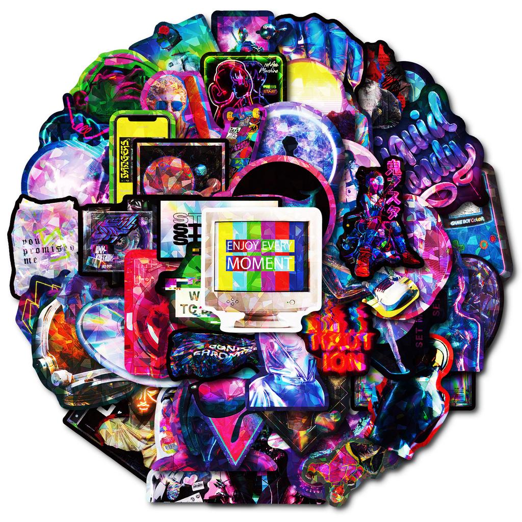 50 Sheets Of Trend Art Laser Surface Pp Sticker Punk Element Decorative Water Cup Skateboard Electricity