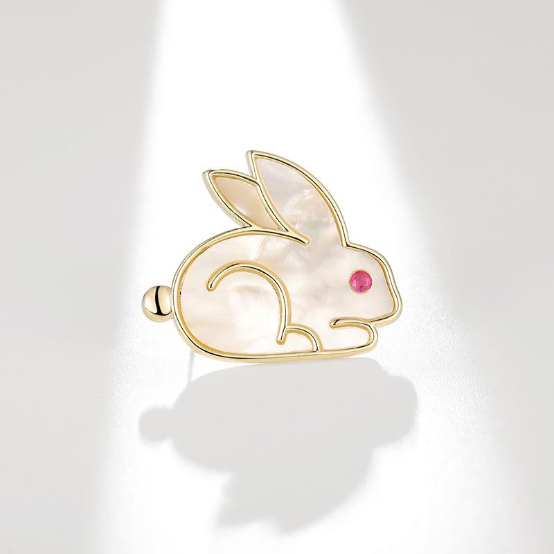 Bo Xin Yun Mother-of-Pearl Zodiac Rabbit Brooch - Cute Pearl Jade Corsage Pin