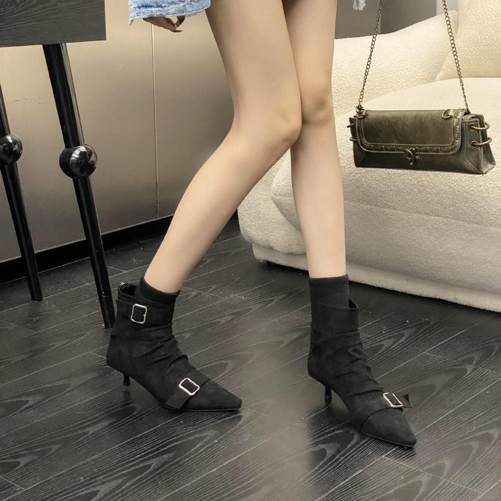 2025 autumn new pointed thin heel high heel temperament French fashion sexy beautiful women short boots