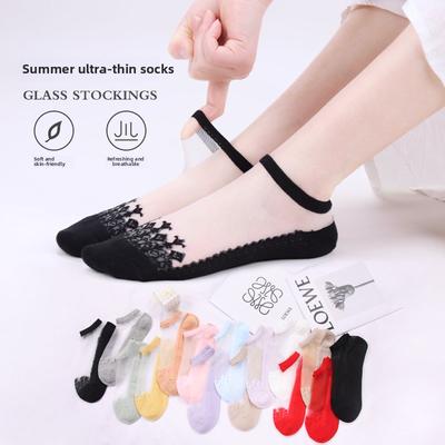 5 Pairs of Cool Clear Crystal Glass Stockings Short Tube Socks Women's Summer Invisible Socks
