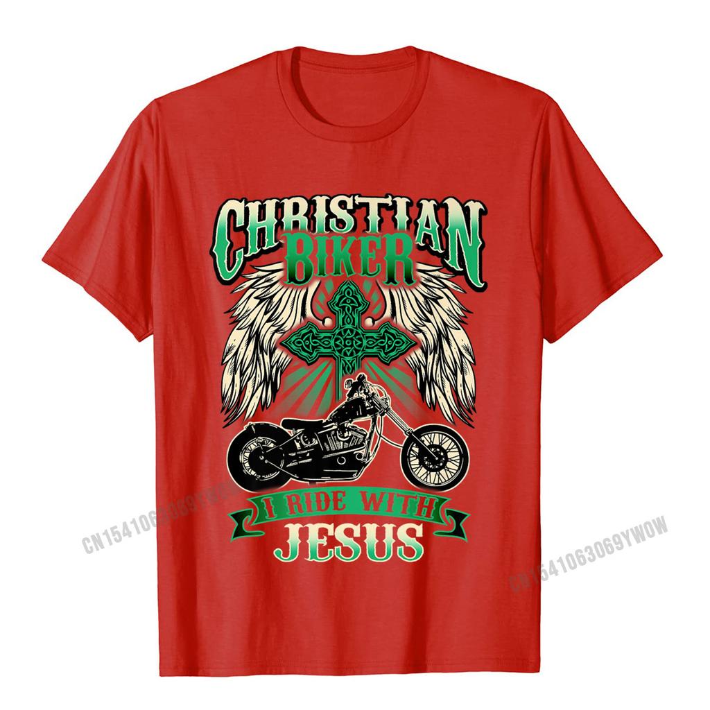 Christelijke Biker Ik Rij Met Jezus Religieuze Achterkant Motorfiets Premium T-shirt Camisas Unisex Geprinte Tops Shirt Voor Unisex Katoen