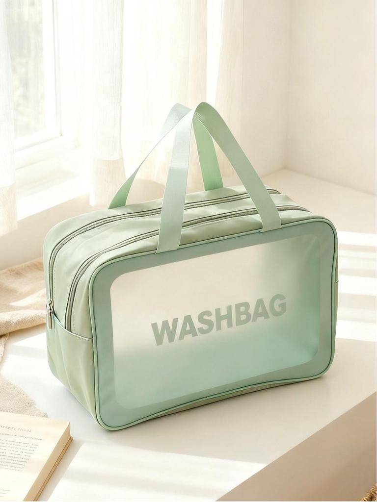 Women's Large-Capacity Waterproof PU Makeup Bag - Transparent, Thickened Design for Wet & Dry Separation