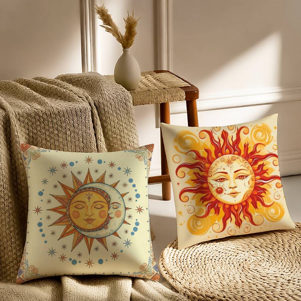 Portia Sun Moon Pattern Pillow Case Printed Brushed Fleece Pillow Baby Skin-Touch Eco-Friendly Dye-Sublimat