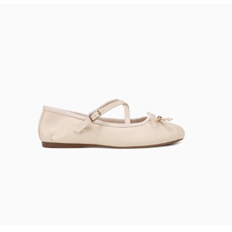 Sheepskin~ Super Soft Bow Mary Jane Shoes Cross Buckle Strap Flat Shallow Sole Single Shoes Women's Ballet Shoes