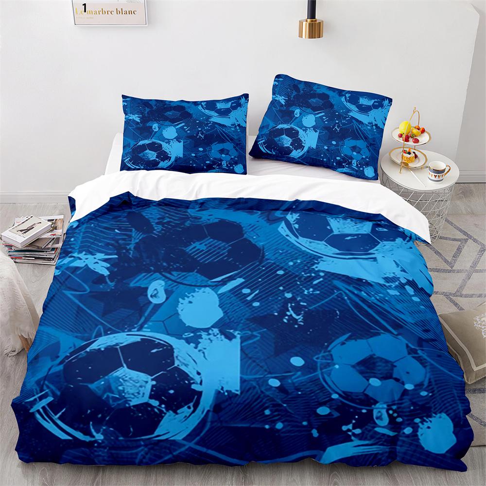 Soccer Duvet Cover Set Football Sport Black White Polyester Comforter Cover King Queen Size For Kids Boys Girls Teen Bedding Set