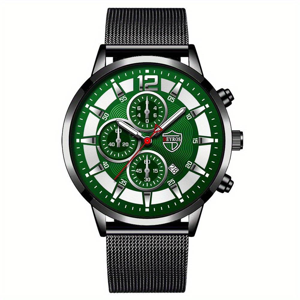 

DEYROS Модные мужские деловые кварцевые часы с календарем из нержавеющей стали и сетчатым ремешком с коробкой, подарки на День отца