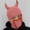 Halloween Cap Knitted Rabbit Ears Windproof Face Cover Party Prop Keep Warm Regular Fit Flower Print Horn Hat for Outdoor Sport