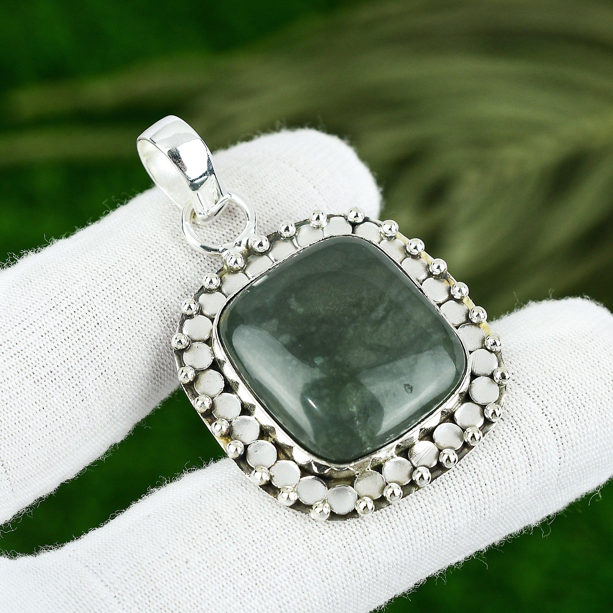 

Подарок на годовщину для нее Подвеска из натурального полихромного яшмового драгоценного камня Серебро 925 пробы