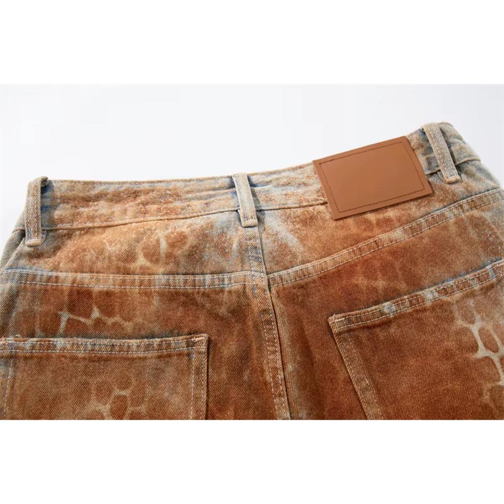 FlowStreet Men's Fashion Vibe Style Jeans Pants High Street Snake Skin Loose Fit Y2K Denim Trousers For Male Straight Fit Baggy Jeans