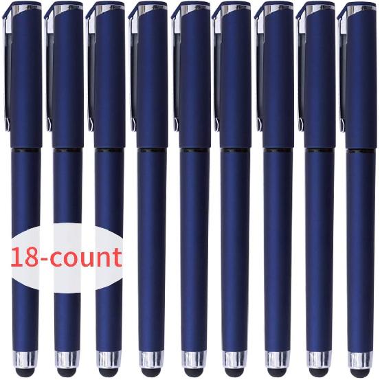 Black Gel Ink Rollerball Pens 0.7mm Gel Pens 2-in-1 Stylus Pens Medium Point Pen for Office, Black Ink (18 Pack-Blue)
