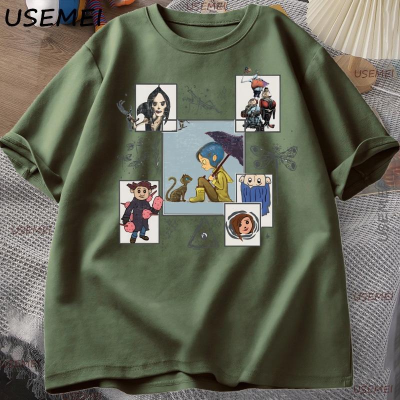 Vintage Halloween Coraline Tshirt for Unisex Women Casual Short Sleeve T Shirt Unisexs Cltoting Harajuku Y2k Clothes Streetwear