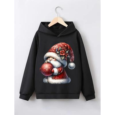 A Single Autumn Casual And Fashionable Hooded Sweatshirt For Boys With Santa Claus Cartoon Patterns, Suitable For Daily Outings