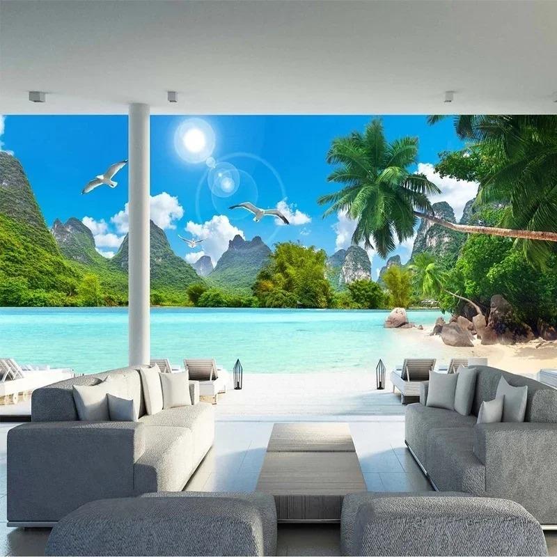 Mural Wallpaper 3d Coconut Tree Landscape Mural Nature Scenery Wall Mural Living Room Tv Sofa Bedroom Home Decor