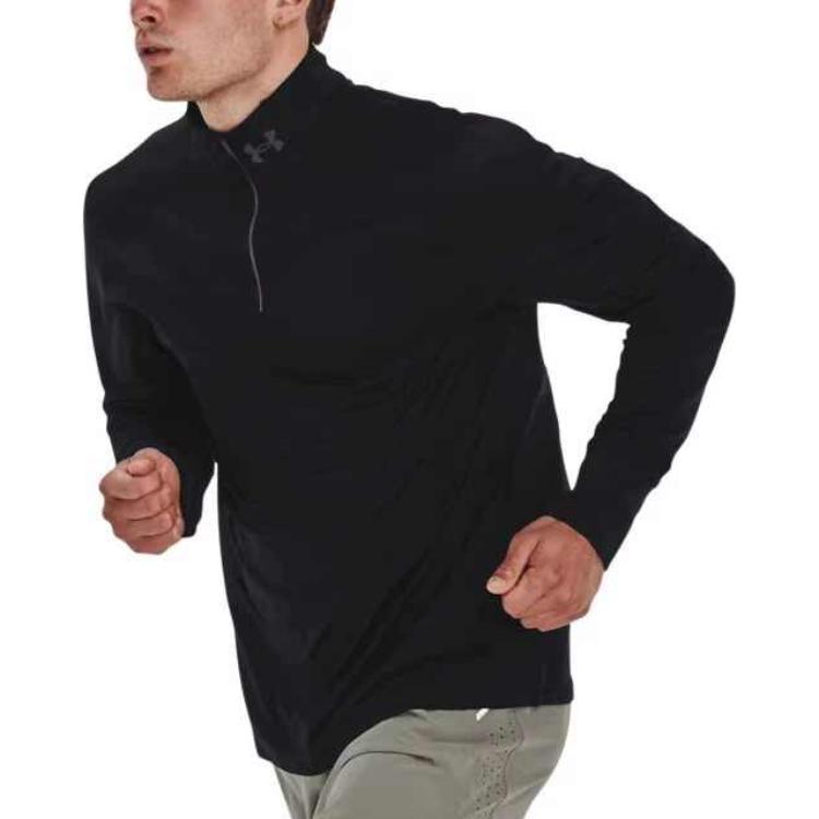 Under Armour Solid Color 1/4 Zip Mock Neck Running Long Sleeve T-Shirt Men Tops Black 1379288-001