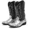 Men's Mid-Calf Snake Print Leather Western Cowboy Boots