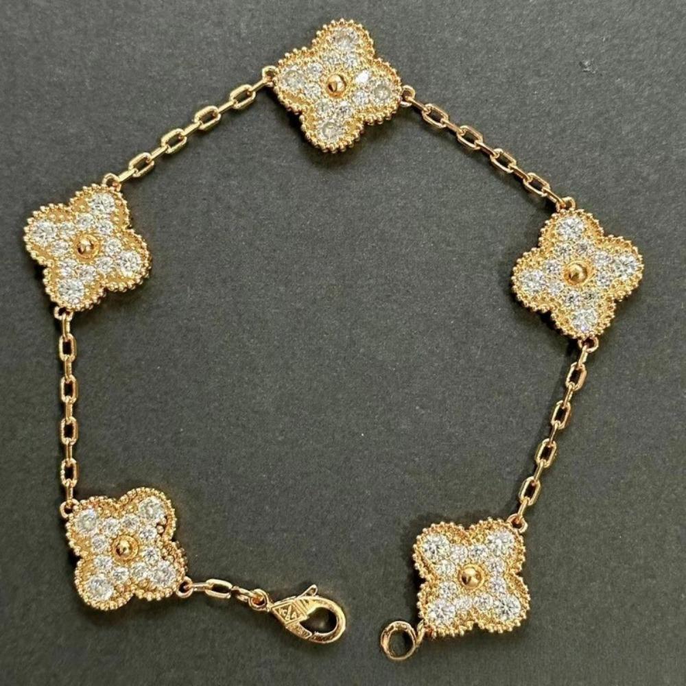 Hochwertiges Kleeblattarmband für Damen Fünf-Blüten-Armband mit natürlichem weißen Perlmutt und rotem Karneol