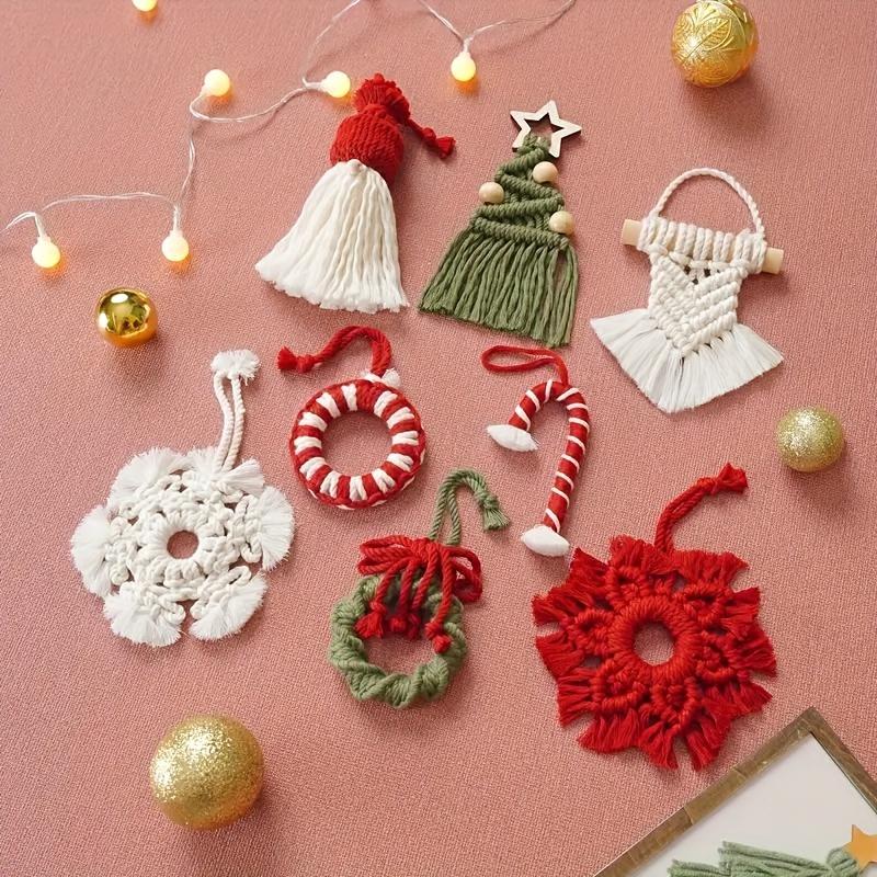 

Christmas Knitting Kit: 8 DIY Ornaments with Ribbon. Create Cozy Holiday Magic! Perfect Farmhouse Decor & Gifts. оливковий