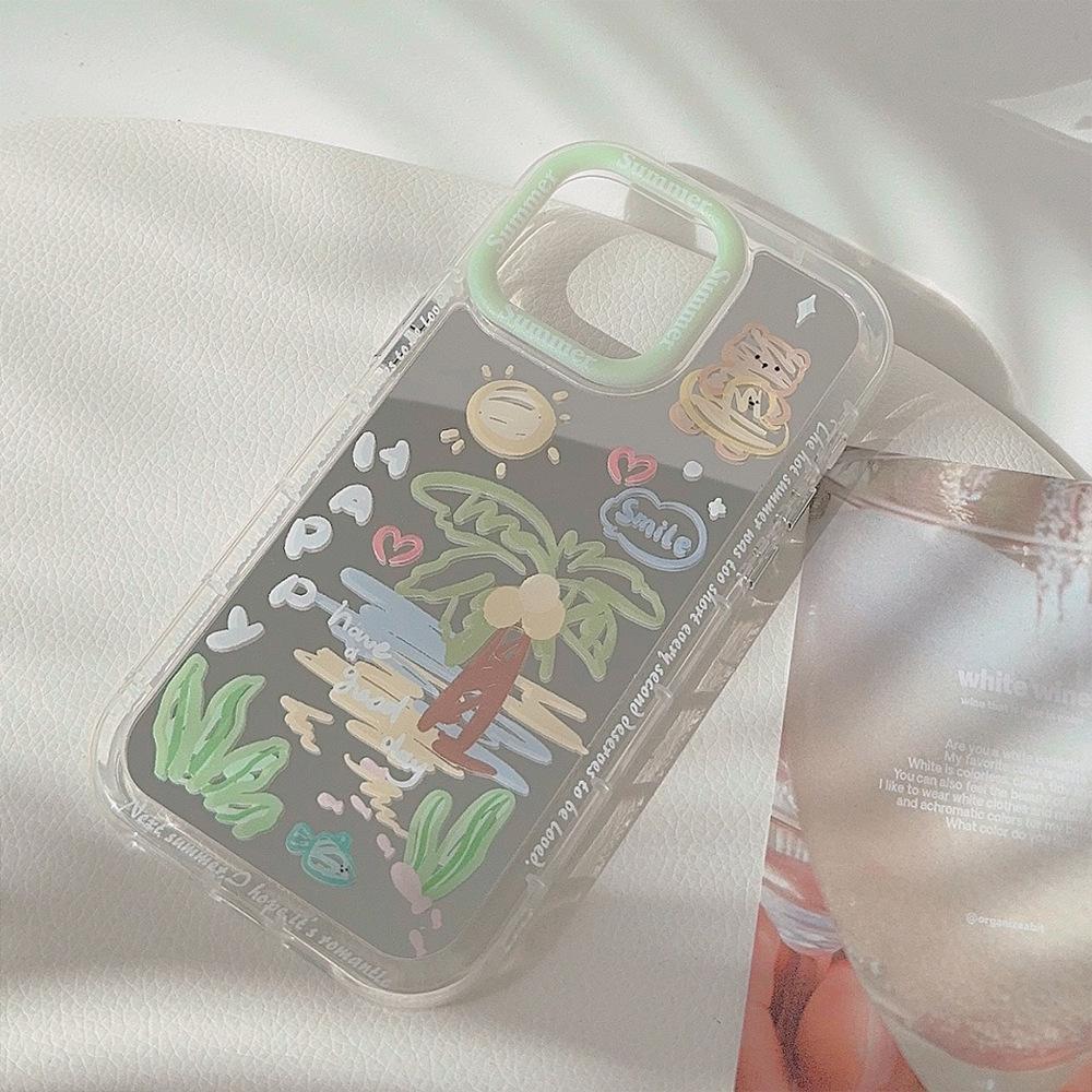 Ins Summer Coconut Tree Beach Suitable for 16Pro Max Apple 15 Mobile Phone Case IPhone 12 Fresh 13 Mirror