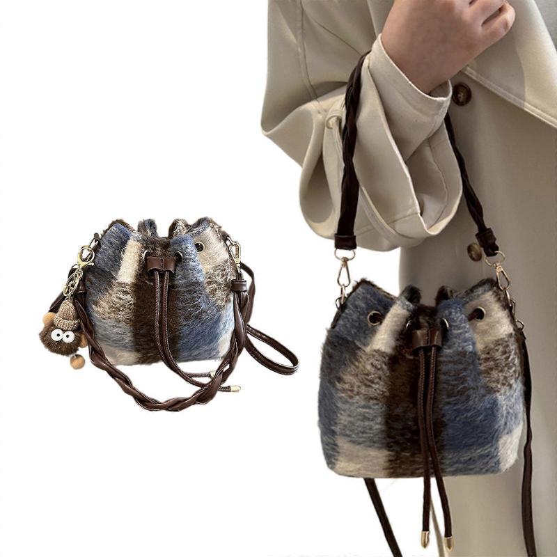Damen Bucket Bag Herbst Winter Schultertasche Damen Messenger Bag Mode Umhängetasche Koreanischer Stil Handtasche Freizeittasche Grau